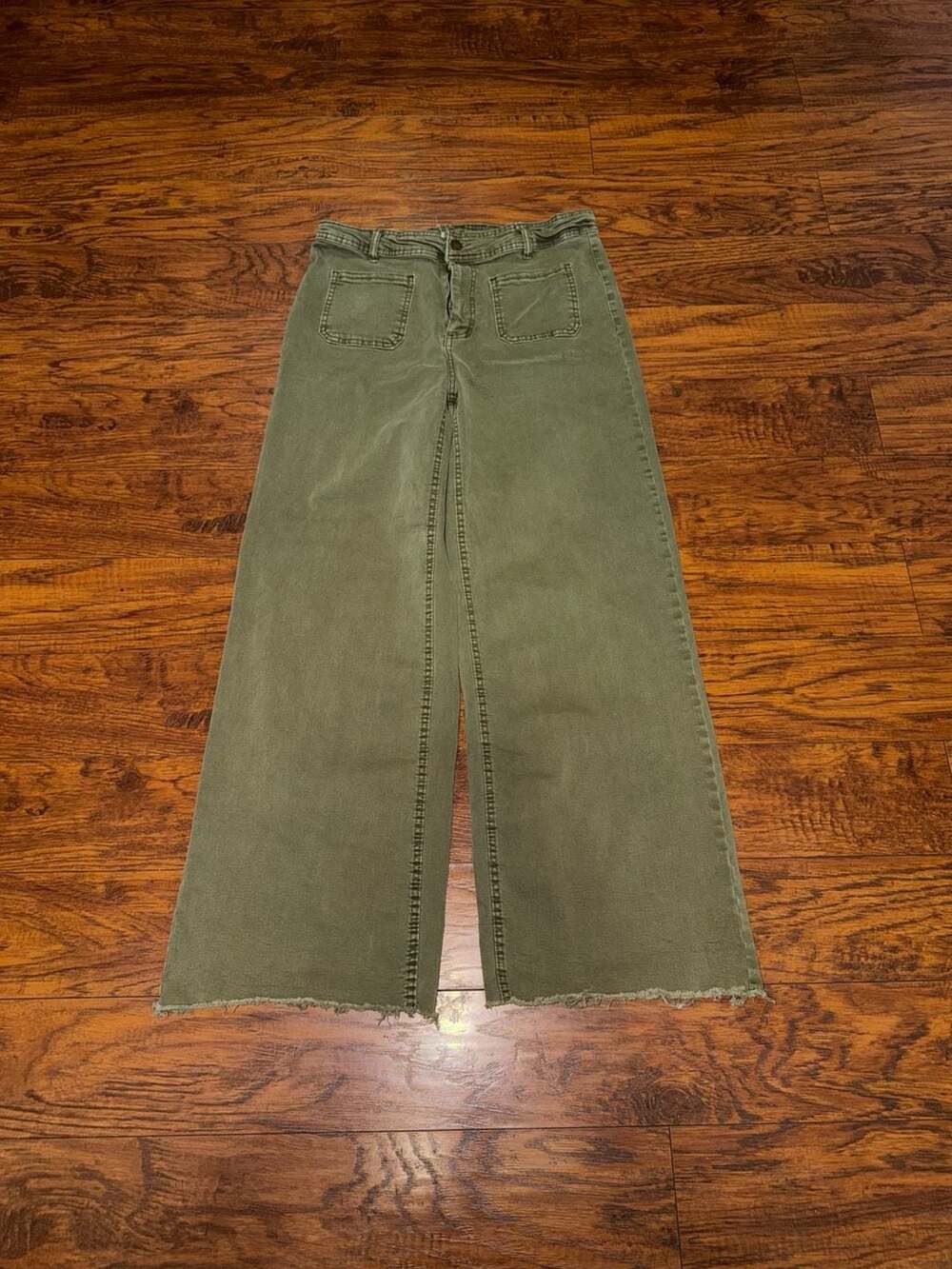 Oat New York Wide Leg Jeans Size 10 Green High Rise Raw Hem